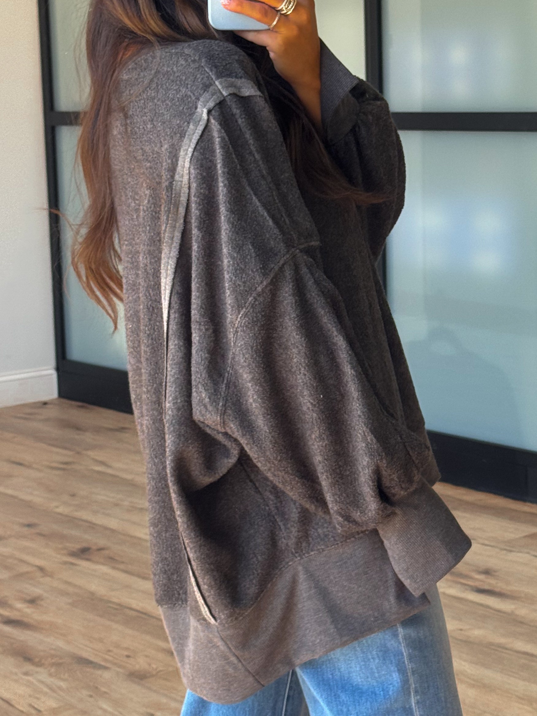 Out + About Brushed Knit Pullover | Charcoal