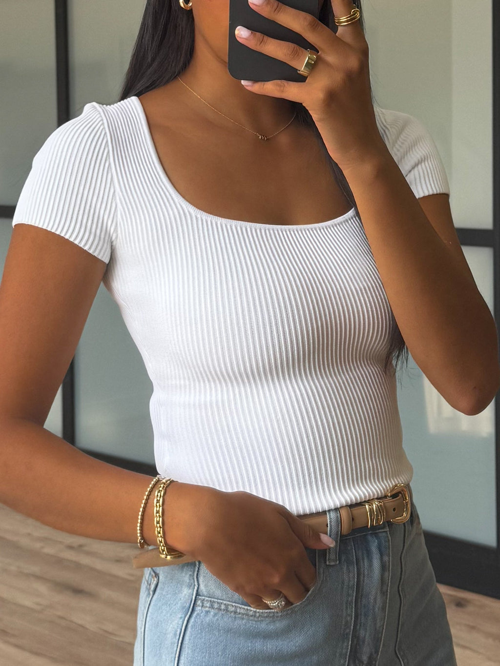 Kami Squareneck Short Sleeve Top | White | FINAL SALE