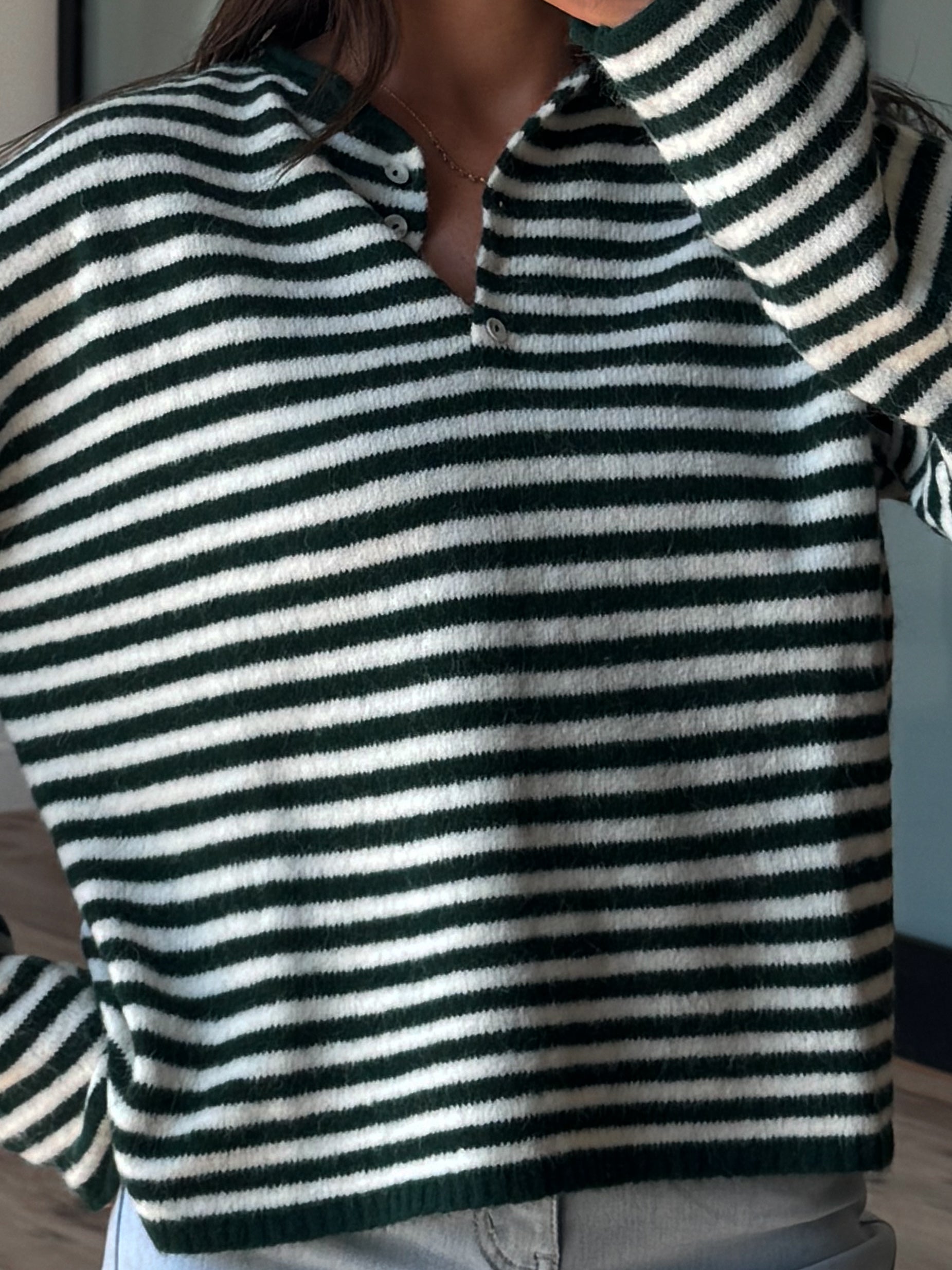 Henley Isla Stripe Sweater | Forest | RESTOCK