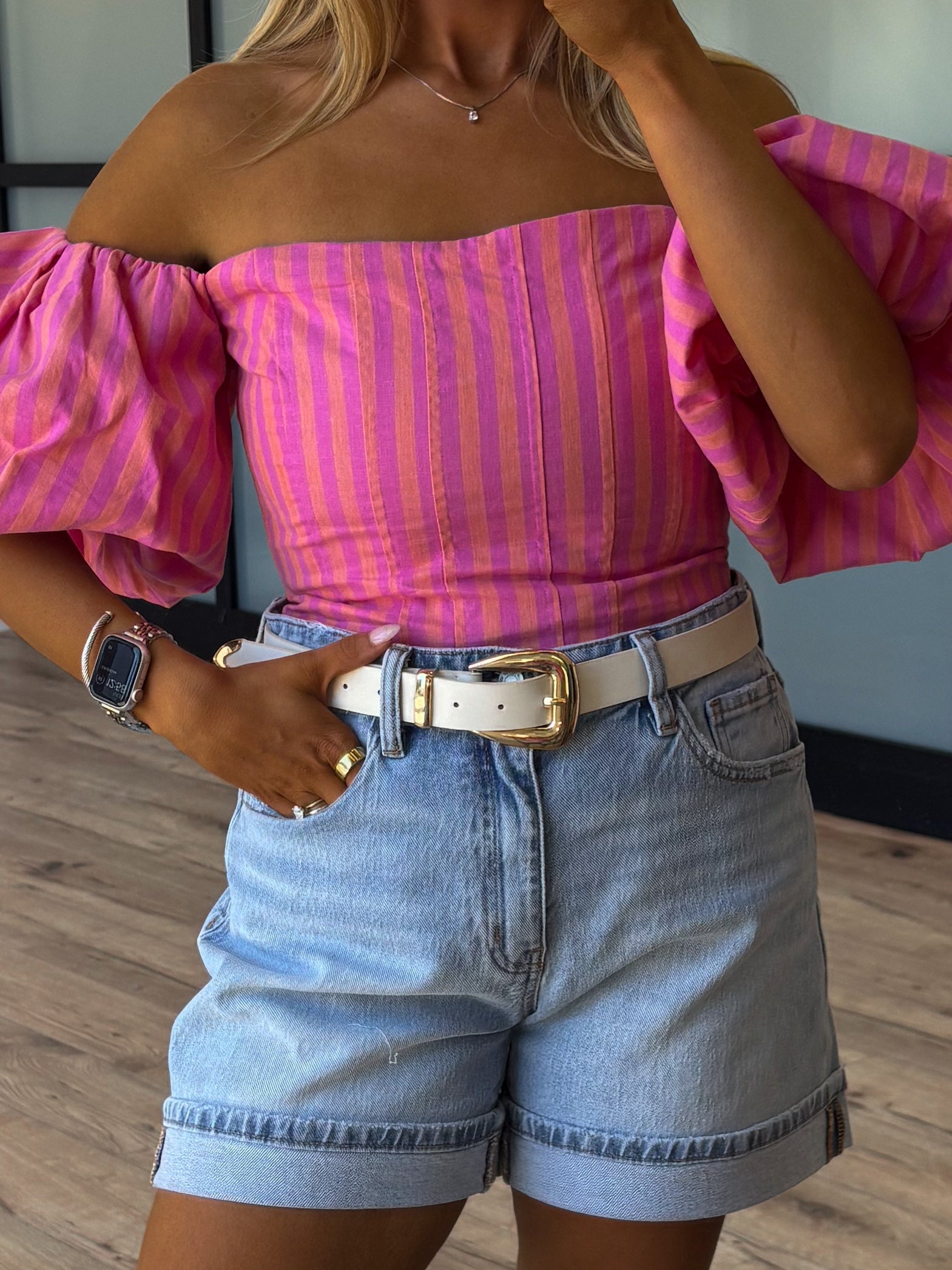 Eve Off-The-Shoulder Puff Sleeve Top | Tropink Stripe