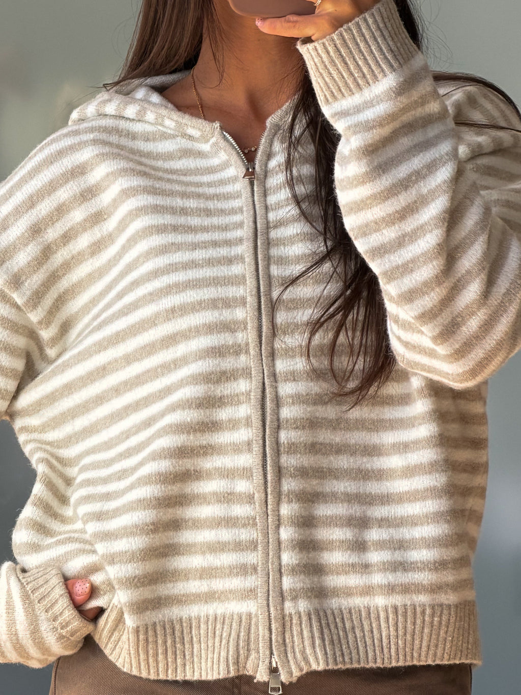 Aylia Zip-Up Hoodie | Sand Stripe