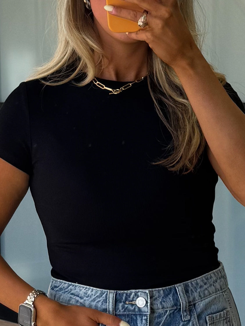Essential Ribbed Tee | Black | +Plus Available | RESTOCK