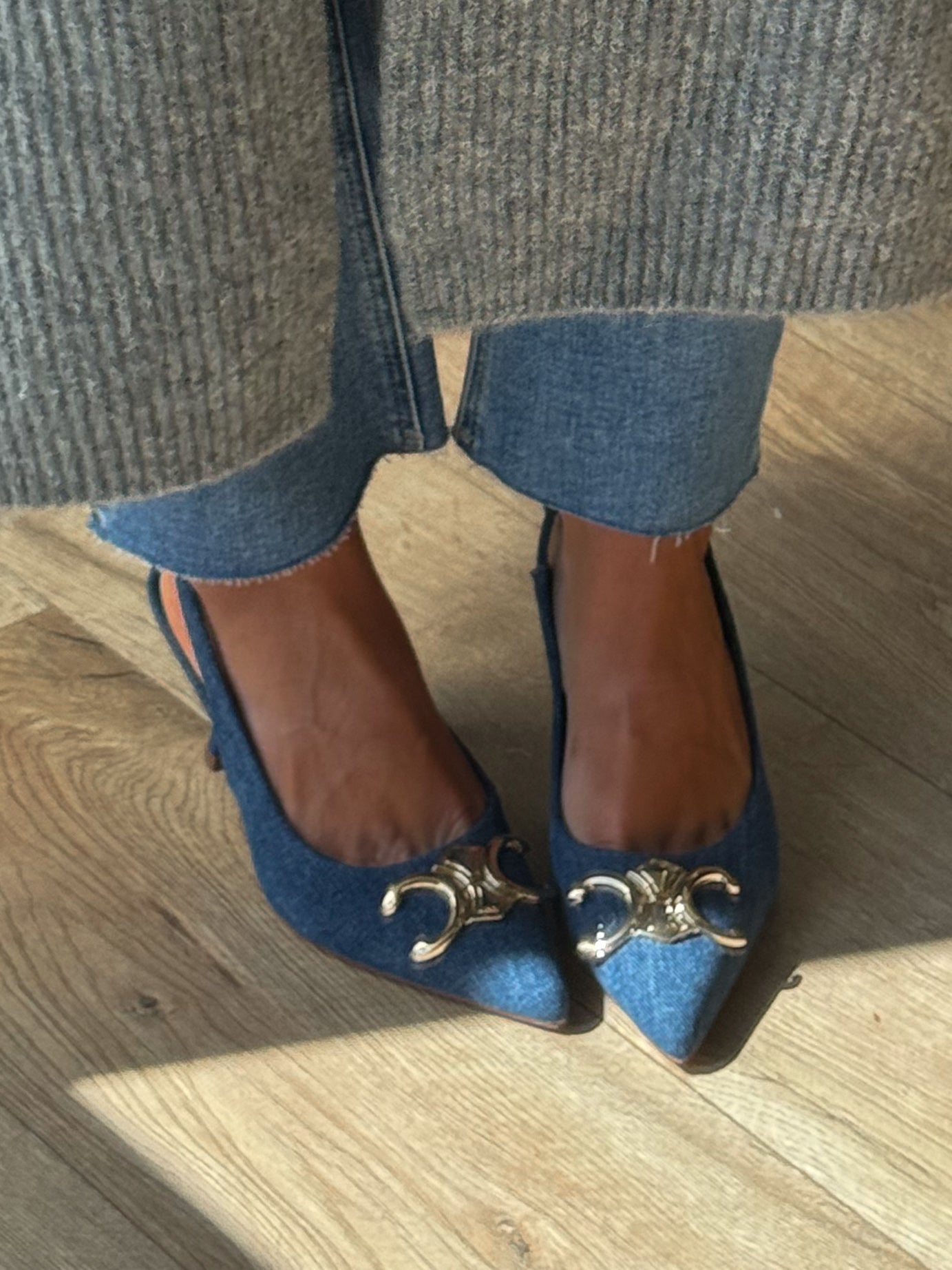 Triomphe Slingback Kitten Heels | Denim | RESTOCK