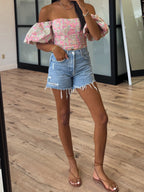 Eve Off-The-Shoulder Puff Sleeve Top | Rosé Mint