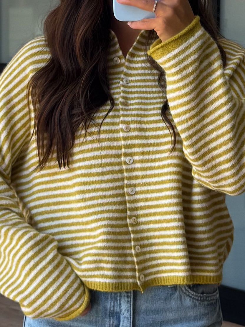 Isla Cardigan | Mini Striped Chartreuse