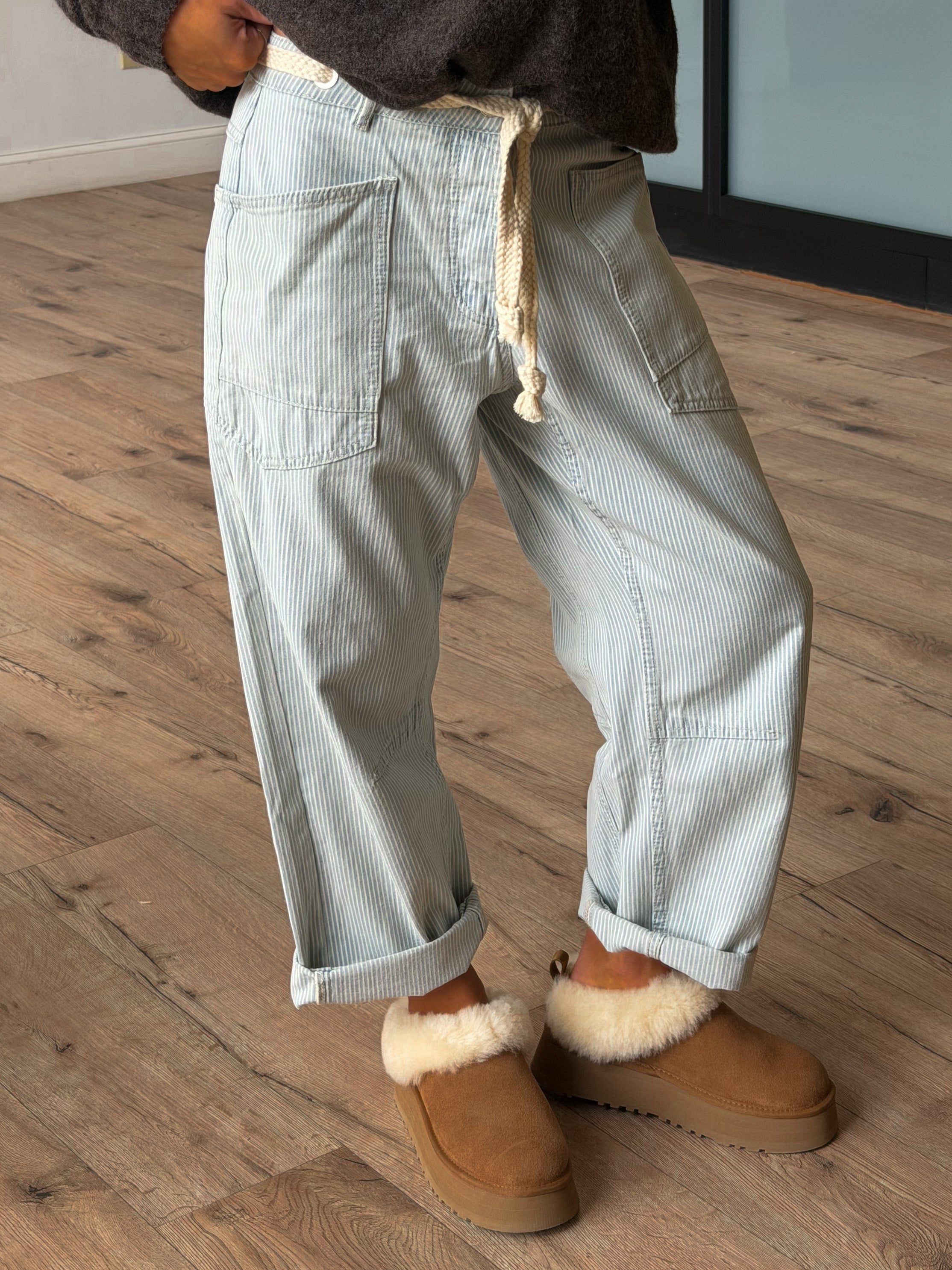 Jules Drawstring Barrel Pants | Skywashed Stripe