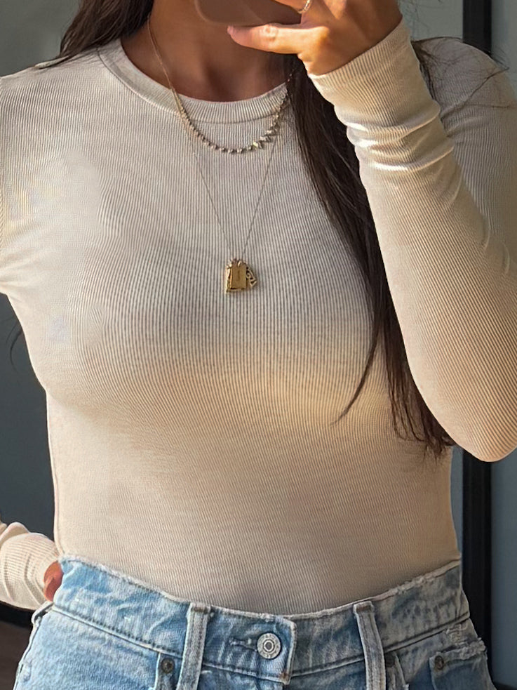 Essential Ribbed Long Sleeve | Bone | +Plus Available | RESTOCK