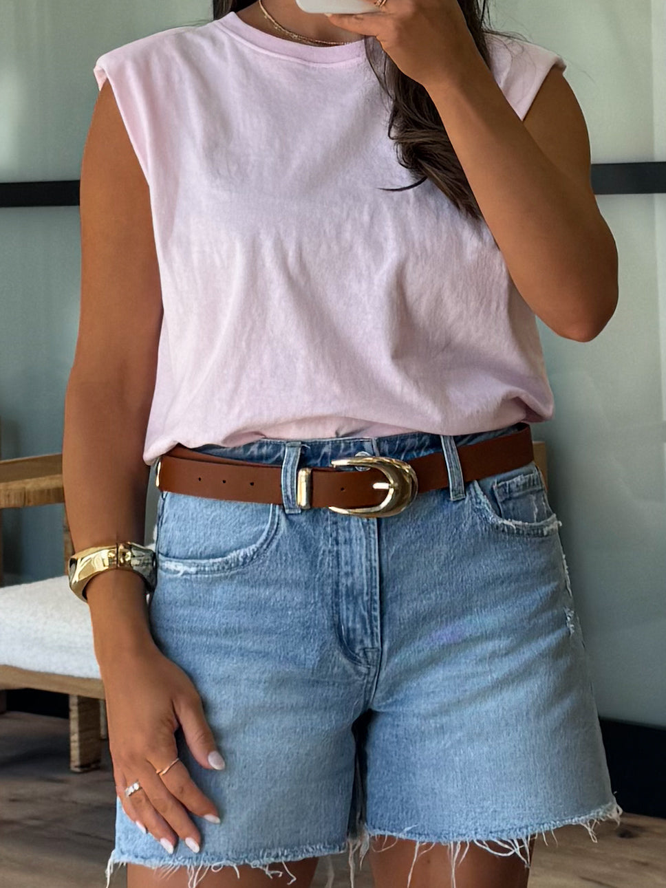 Refined Padded Muscle Tee | Pale Pink