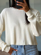 Ember Waffle Raw Edge Top | Cream
