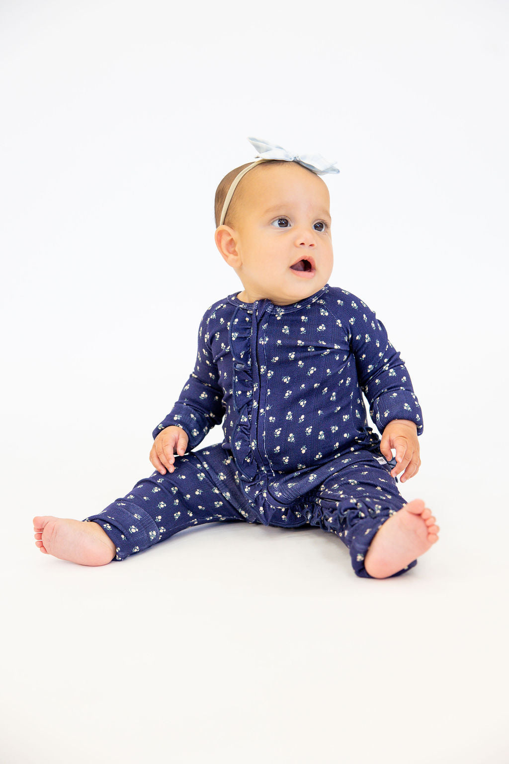 Bamboo Pointelle Ruffle Zippy | Navy | Tiny Talulah