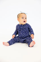 Bamboo Pointelle Ruffle Zippy | Navy | Tiny Talulah
