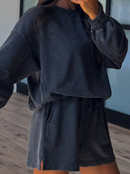 Stone Fade Terry Knit Set | Black