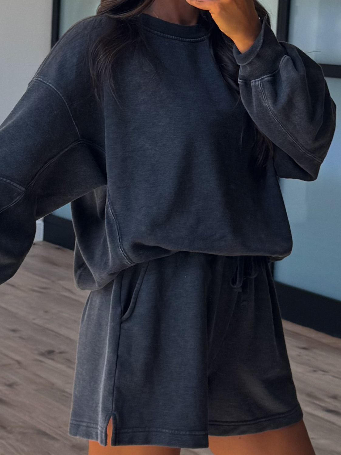 Stone Fade Terry Knit Set | Black