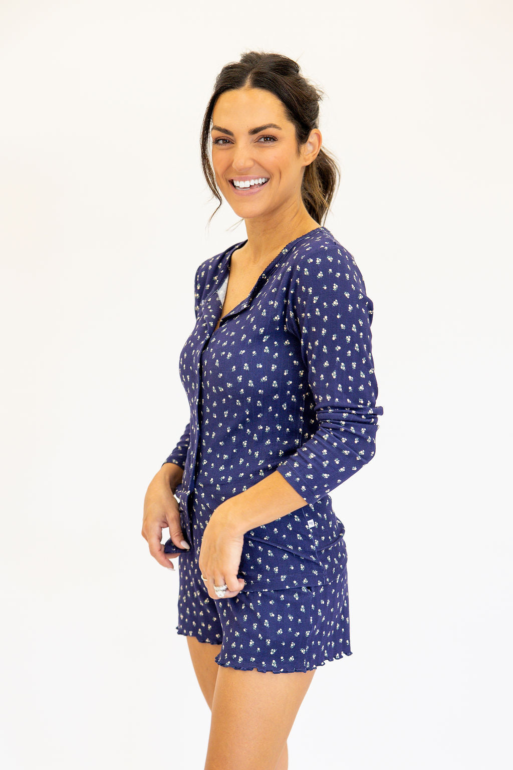 Bamboo Pointelle Women's Cardigan | Navy | +Plus Available