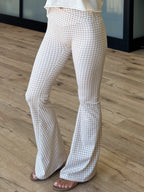 Crossover Check Point Flare Leggings | Beige Gingham