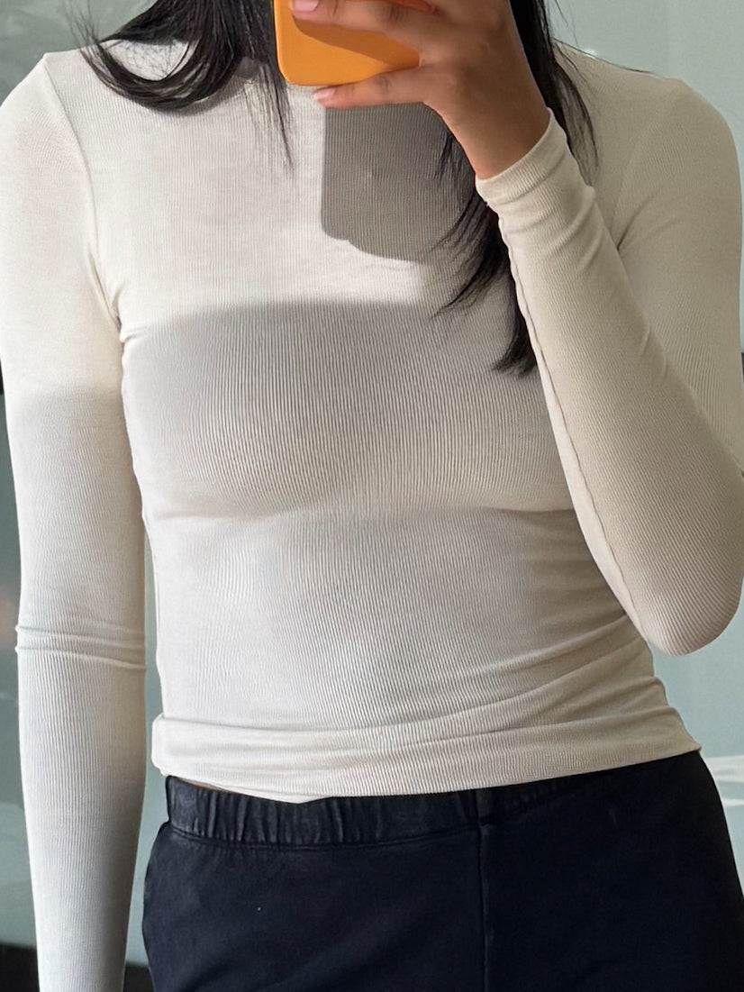 Essential Ribbed Long Sleeve | Bone | +Plus Available | RESTOCK