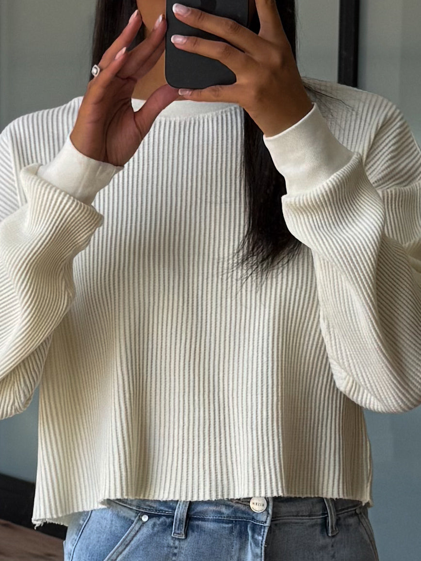 Ember Waffle Raw Edge Top | Cream