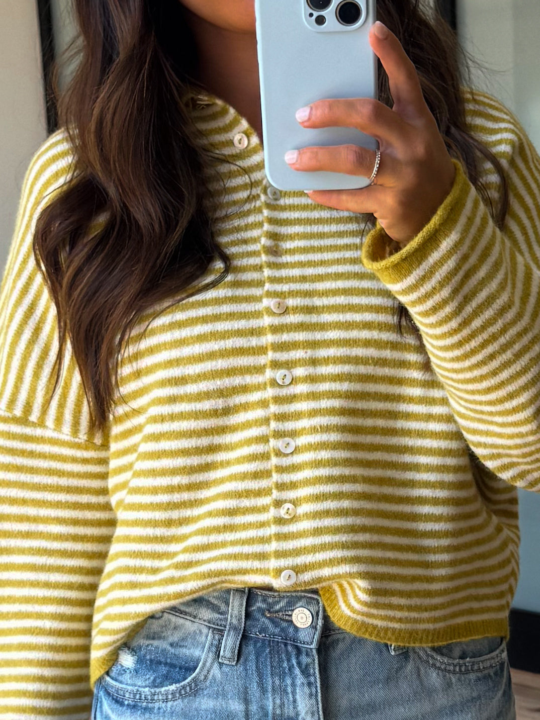 Isla Cardigan | Mini Striped Chartreuse