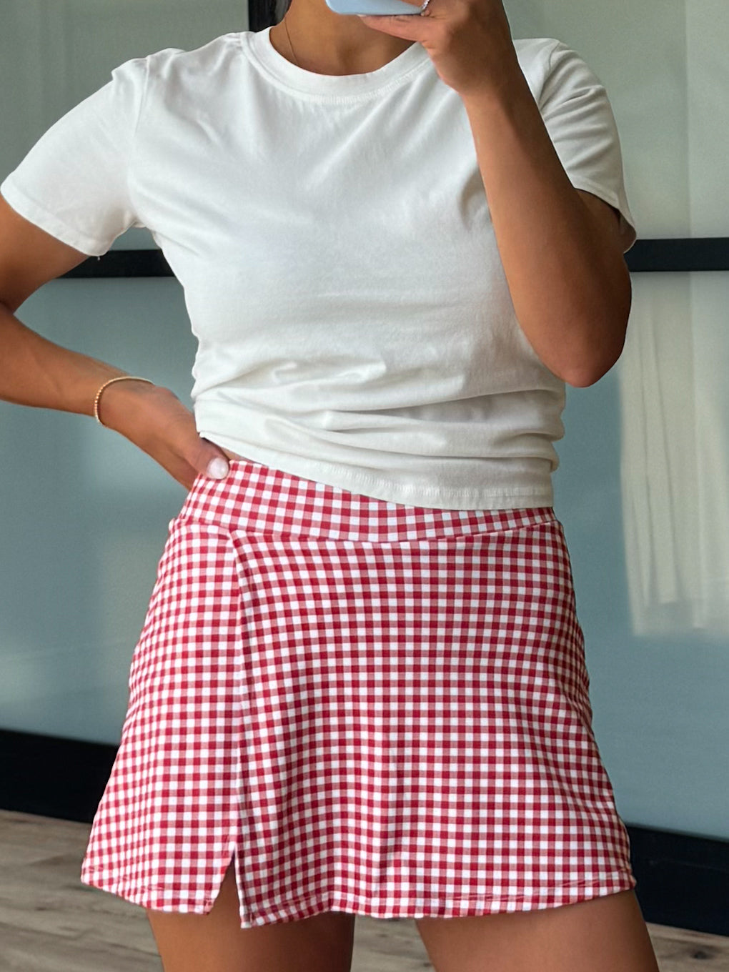 Gingham Active Skort | Red