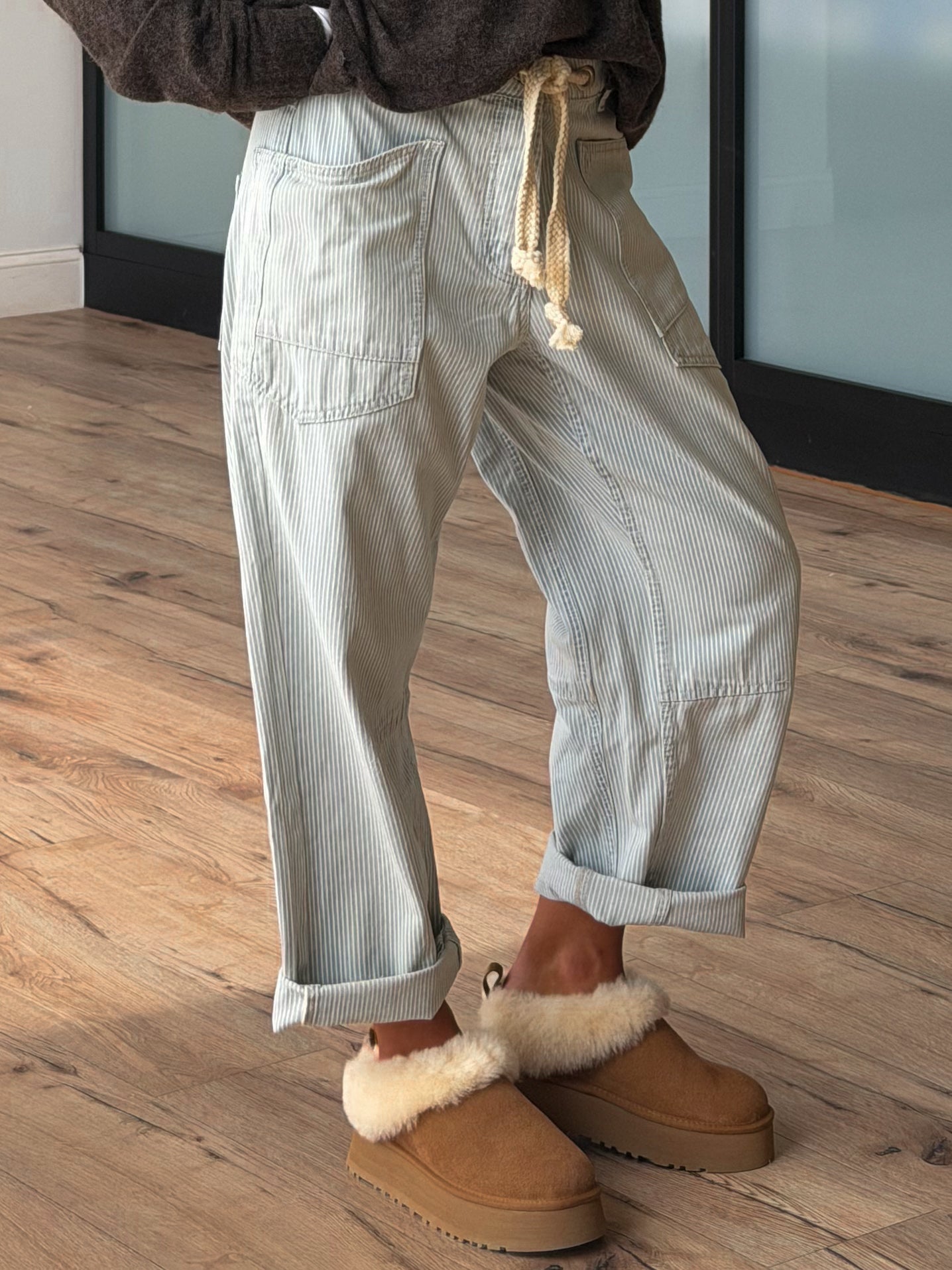 Jules Drawstring Barrel Pants | Skywashed Stripe