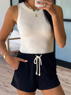 Relaxed Contrast Drawstring Shorts | Black