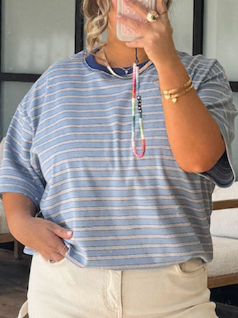 Cannon Stripe Boyfriend Tee I Blue