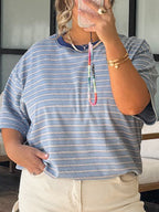 Cannon Stripe Boyfriend Tee I Blue