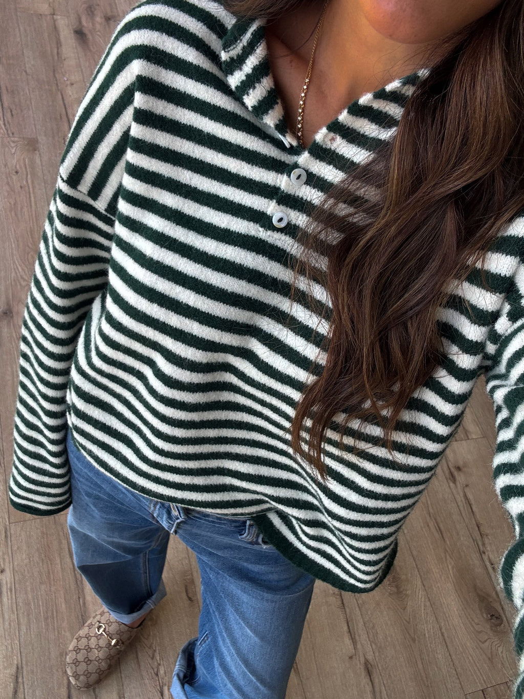 Henley Isla Stripe Sweater | Forest | RESTOCK