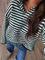 Henley Isla Stripe Sweater | Forest | RESTOCK