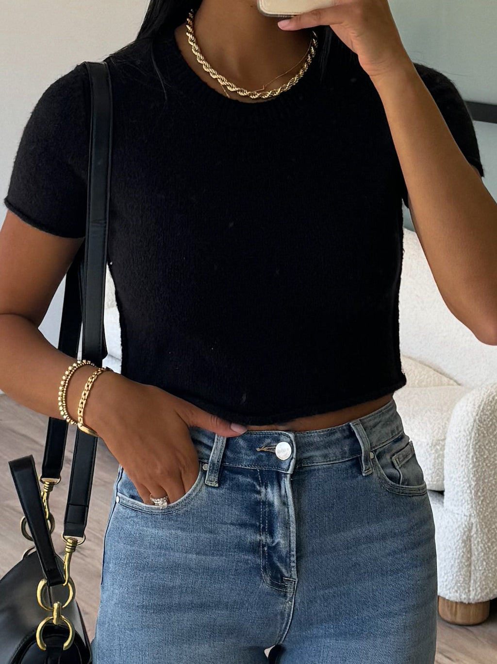 Hayleigh Crop Sweater Tee | Black | FINAL SALE