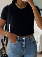 Hayleigh Crop Sweater Tee | Black | FINAL SALE