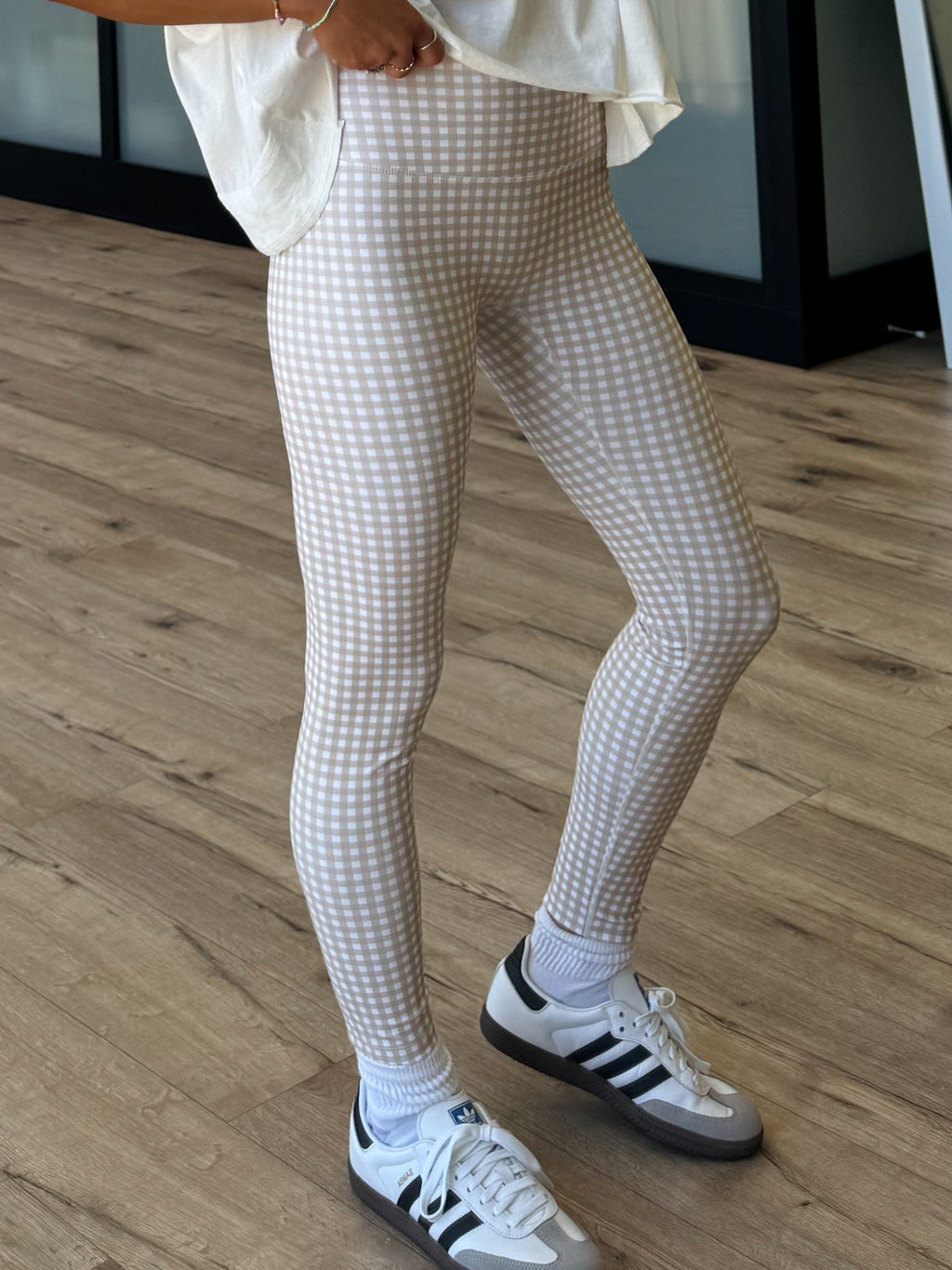 Check Point Active Leggings | Beige Gingham