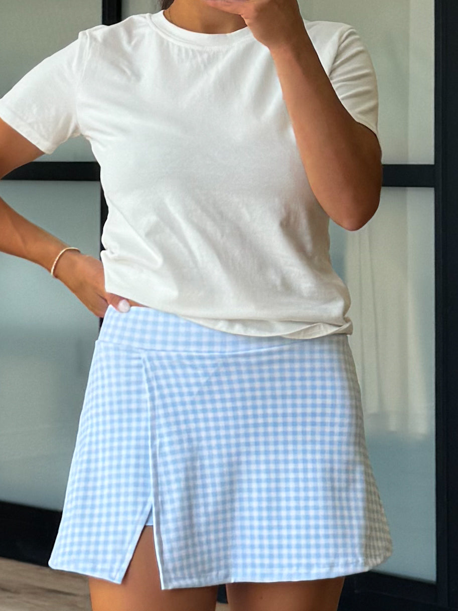 Gingham Active Skort | Light Blue