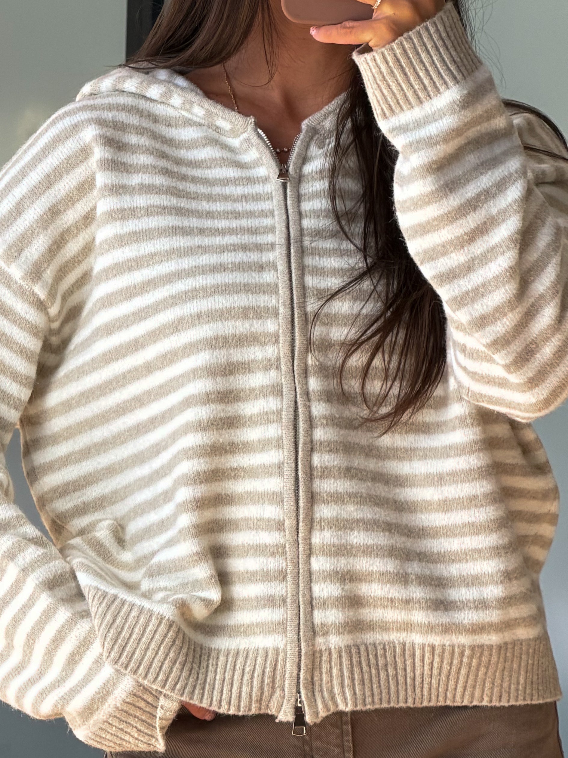 Aylia Zip-Up Hoodie | Sand Stripe