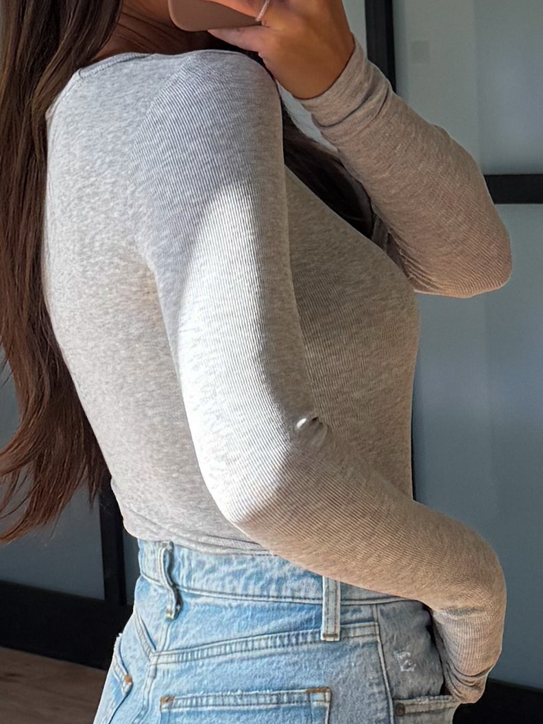 Essential Ribbed Long Sleeve | Light Grey | +Plus Available | RESTOCK