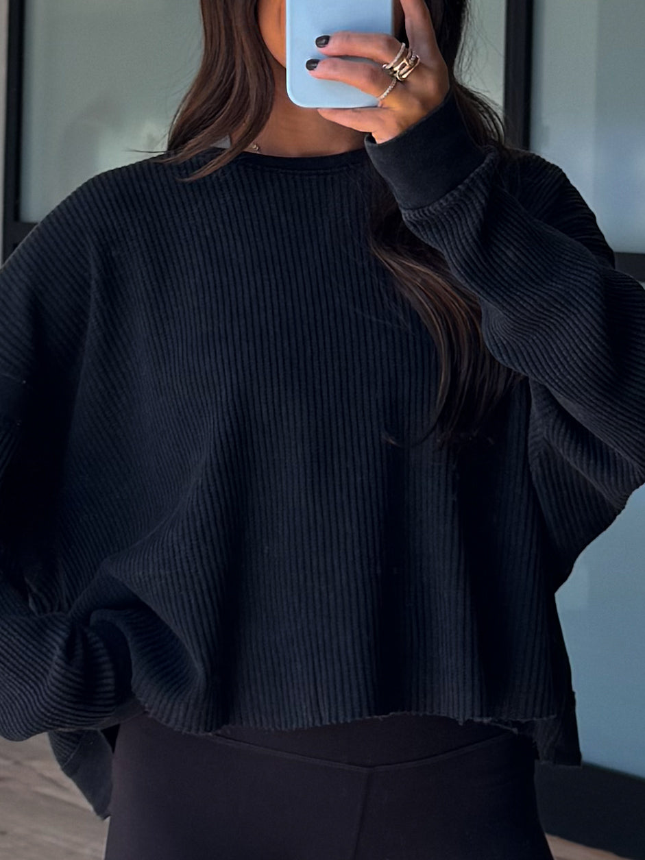 Kyla Thermal Open Back Top | Washed Black