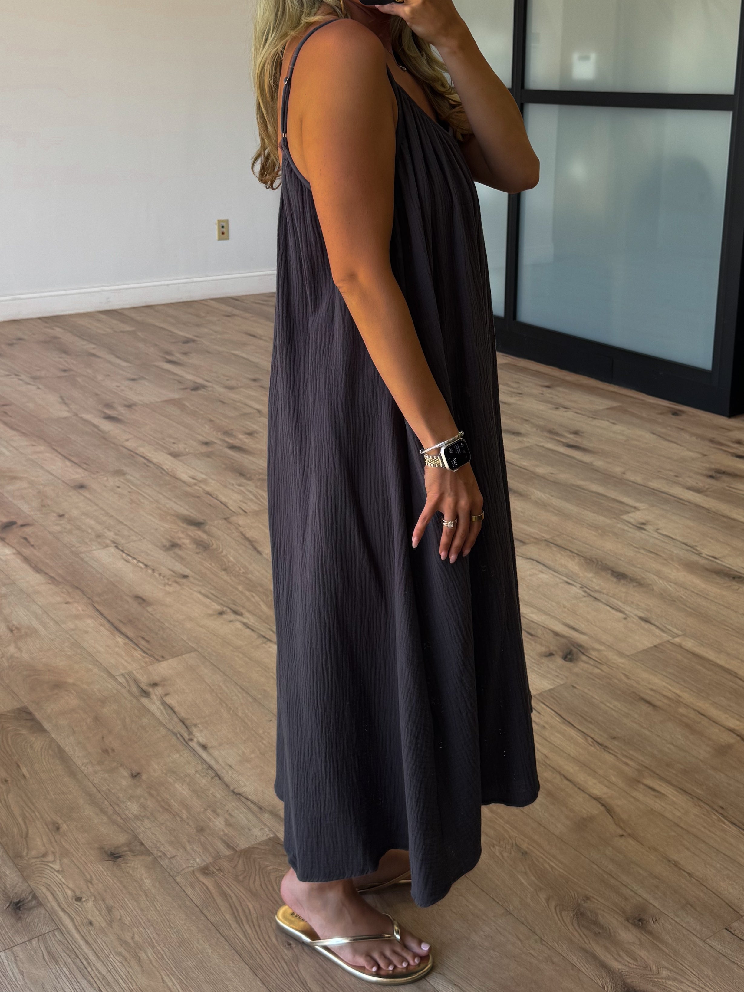 Callie Cotton Gauze Midi Dress | Charcoal | FINAL SALE