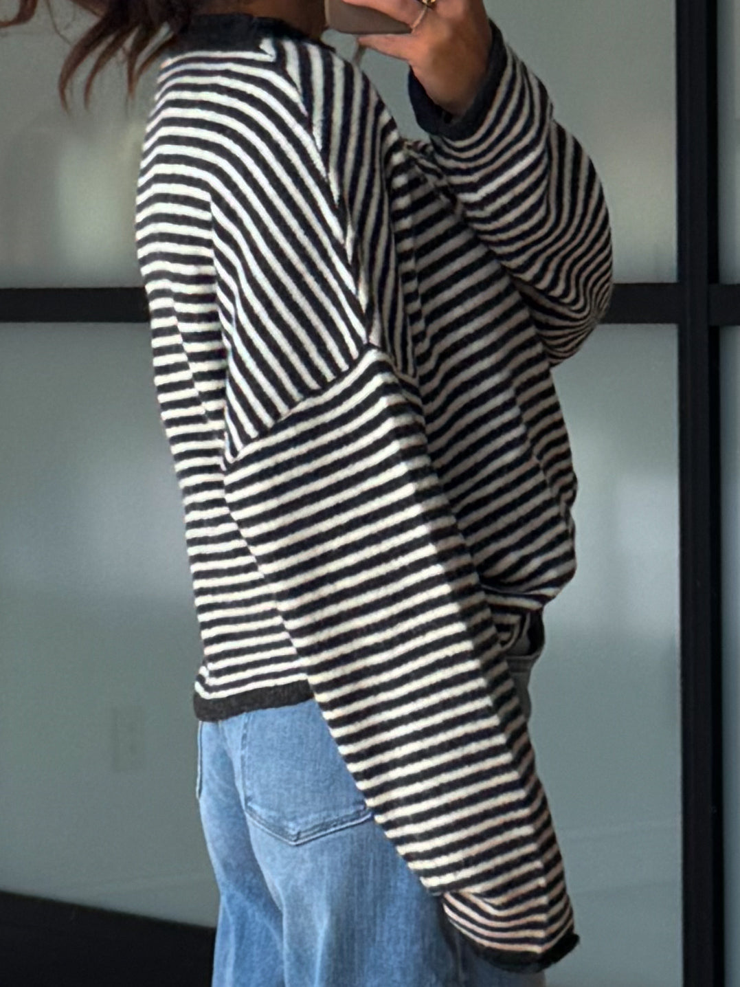 Isla Cardigan | Mini Striped Charcoal | RESTOCK