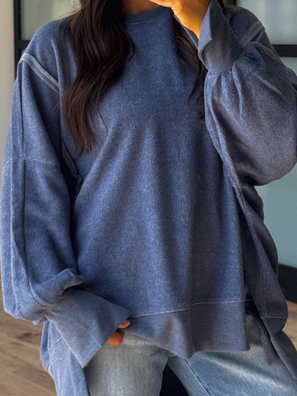 Out + About Brushed Knit Pullover | Dusty Navy