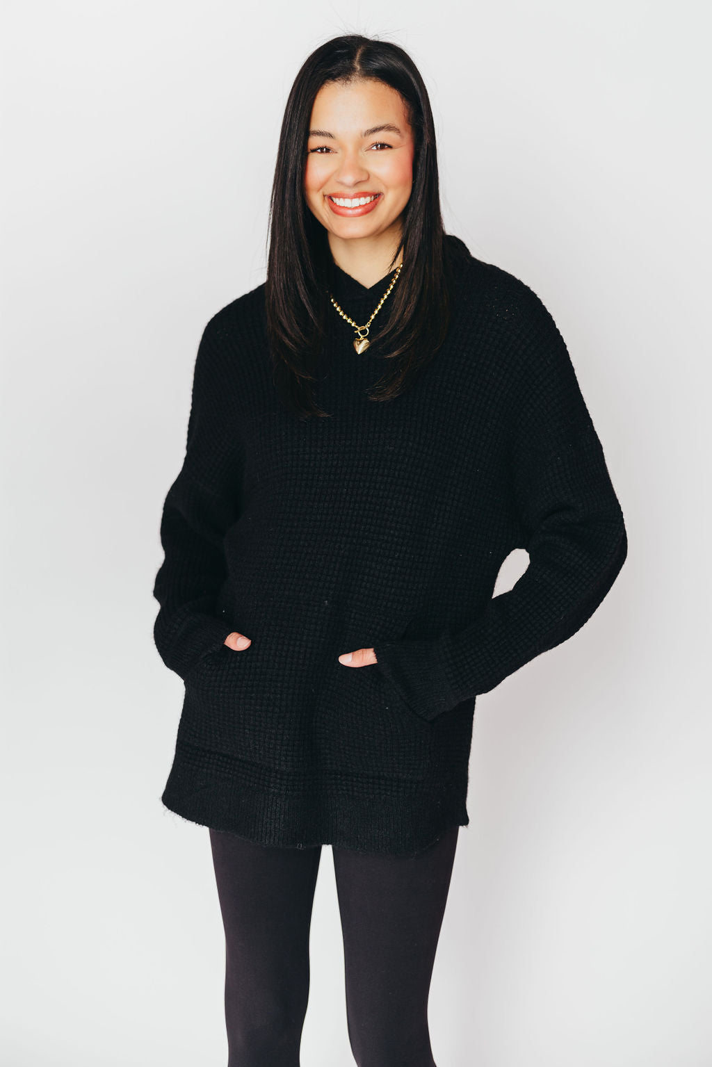 Home Stretch Waffle Knit Hoodie | Black | +Plus Available | FINAL SALE