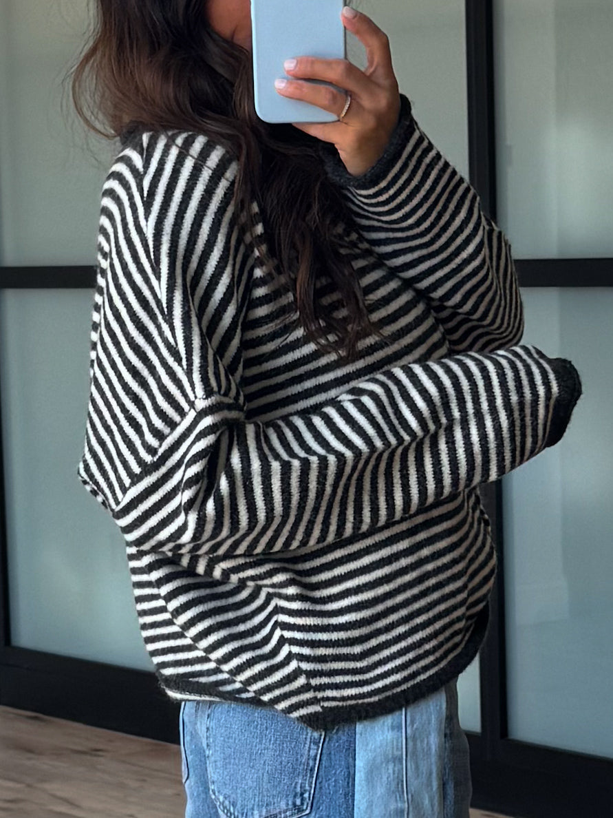 Isla Cardigan | Mini Striped Charcoal | RESTOCK