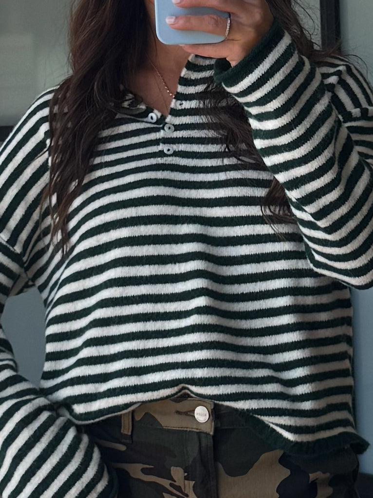 Henley Isla Stripe Sweater | Forest | RESTOCK