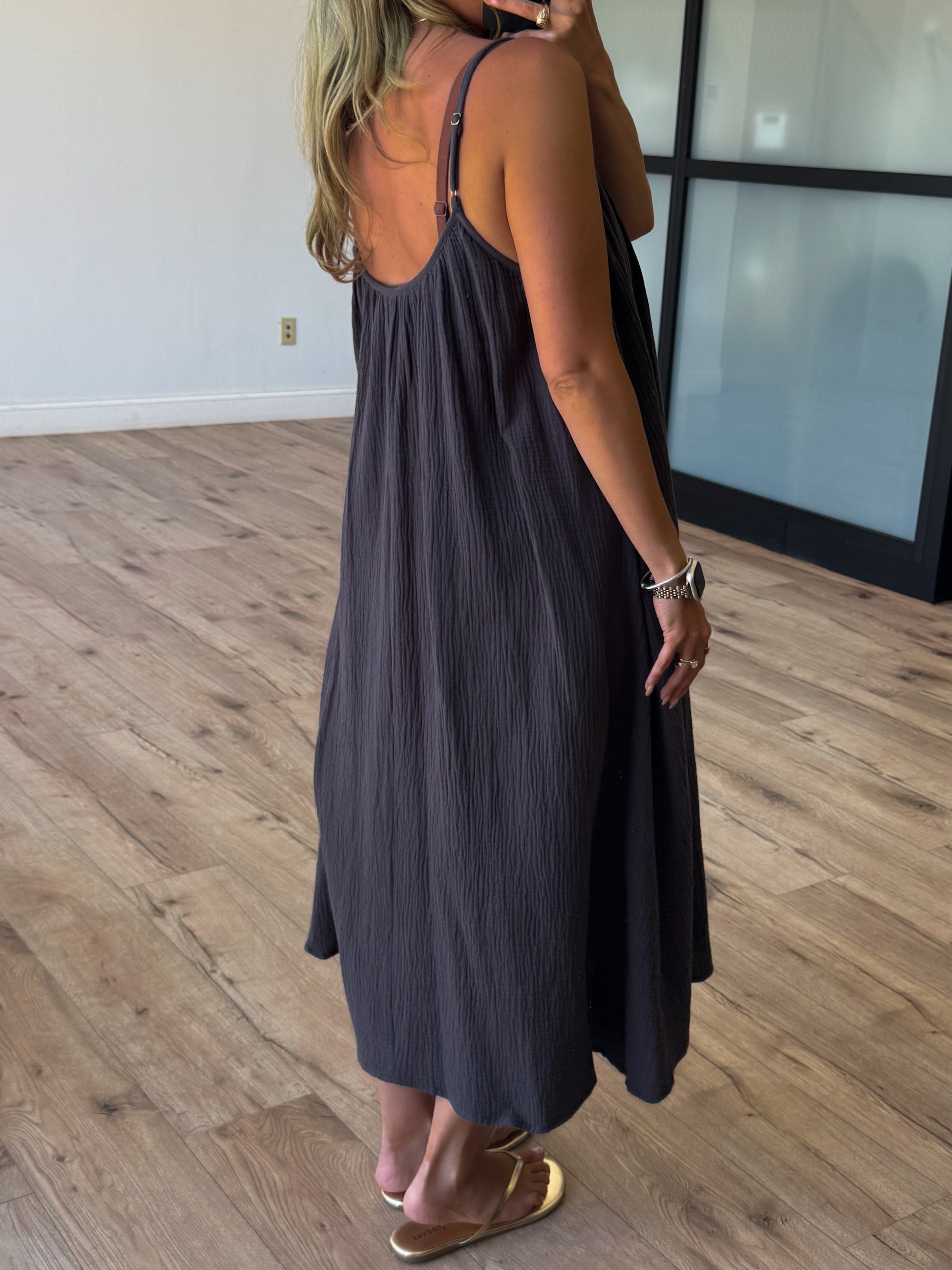 Callie Cotton Gauze Midi Dress | Charcoal | FINAL SALE