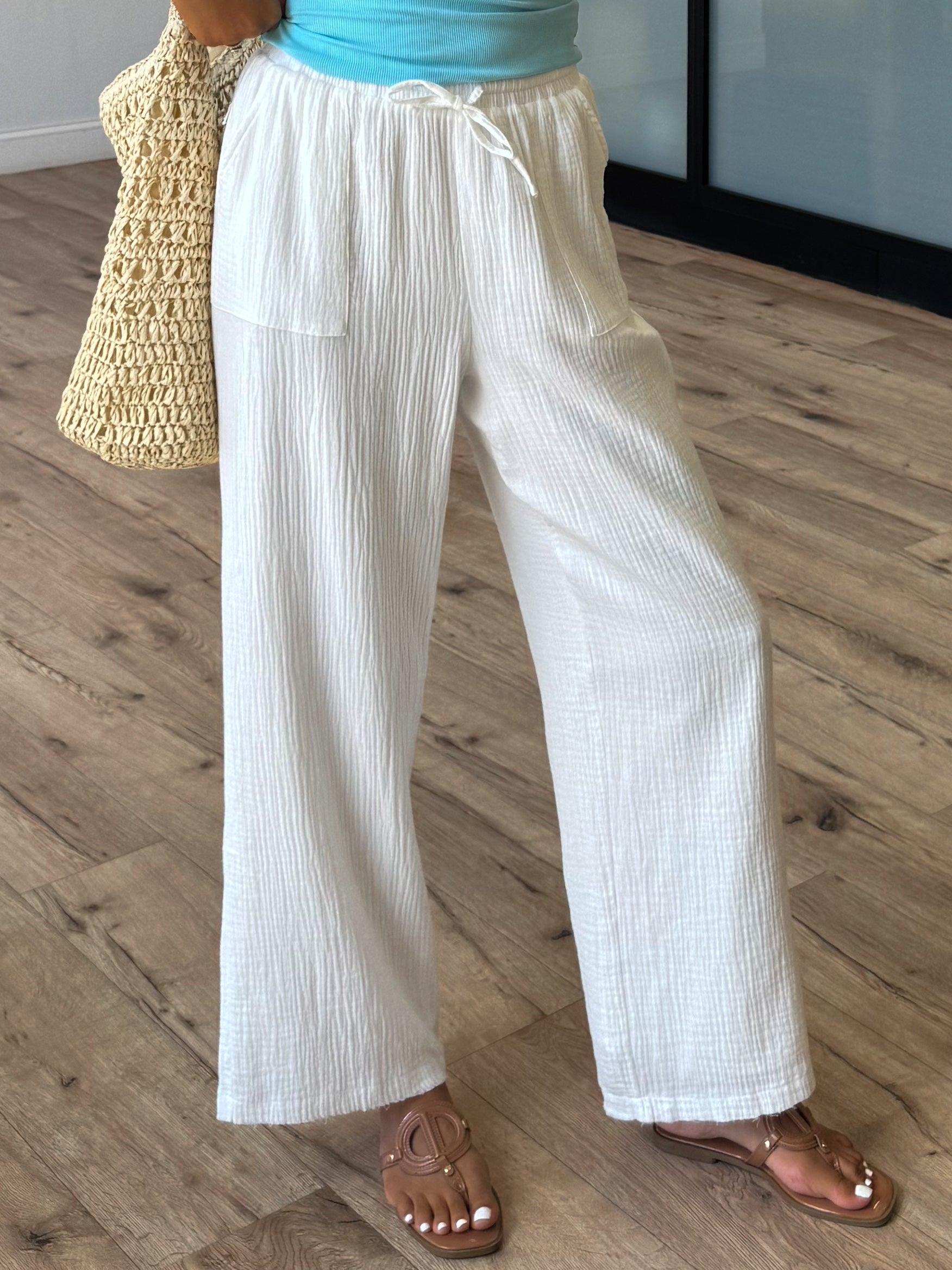 Daybreak Cotton Gauze Pants | White