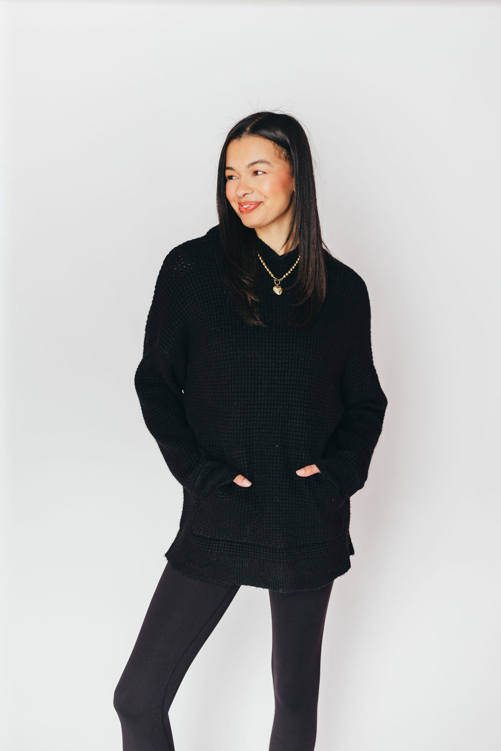 Home Stretch Waffle Knit Hoodie | Black | +Plus Available | FINAL SALE