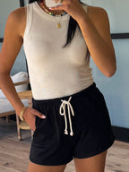 Relaxed Contrast Drawstring Shorts | Black