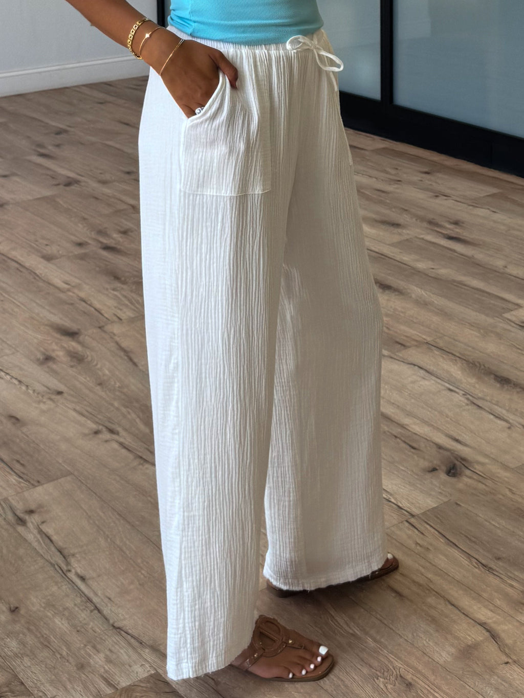 Daybreak Cotton Gauze Pants | White