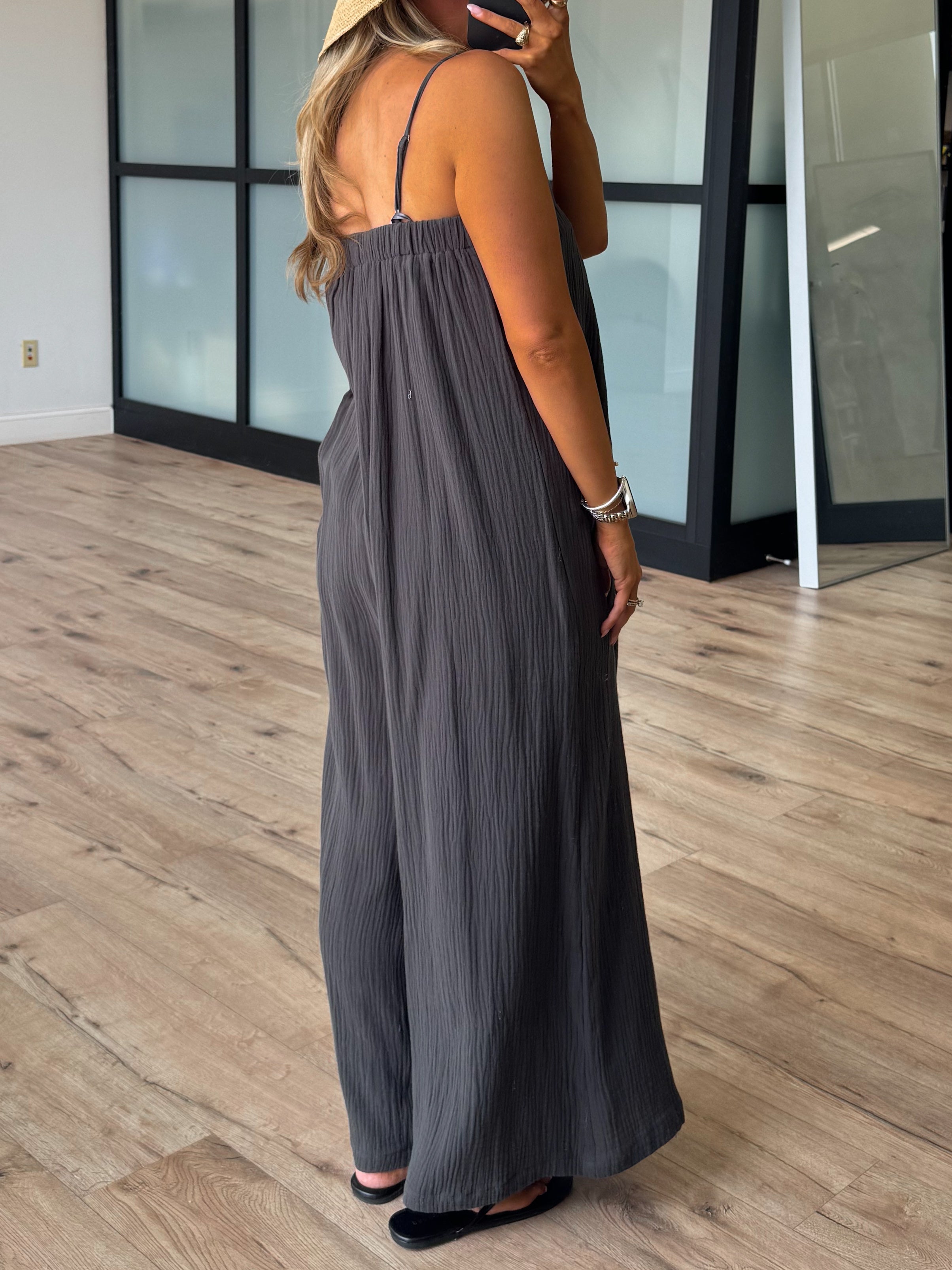 Sun-Drenched Cotton Jumpsuit | Charcoal