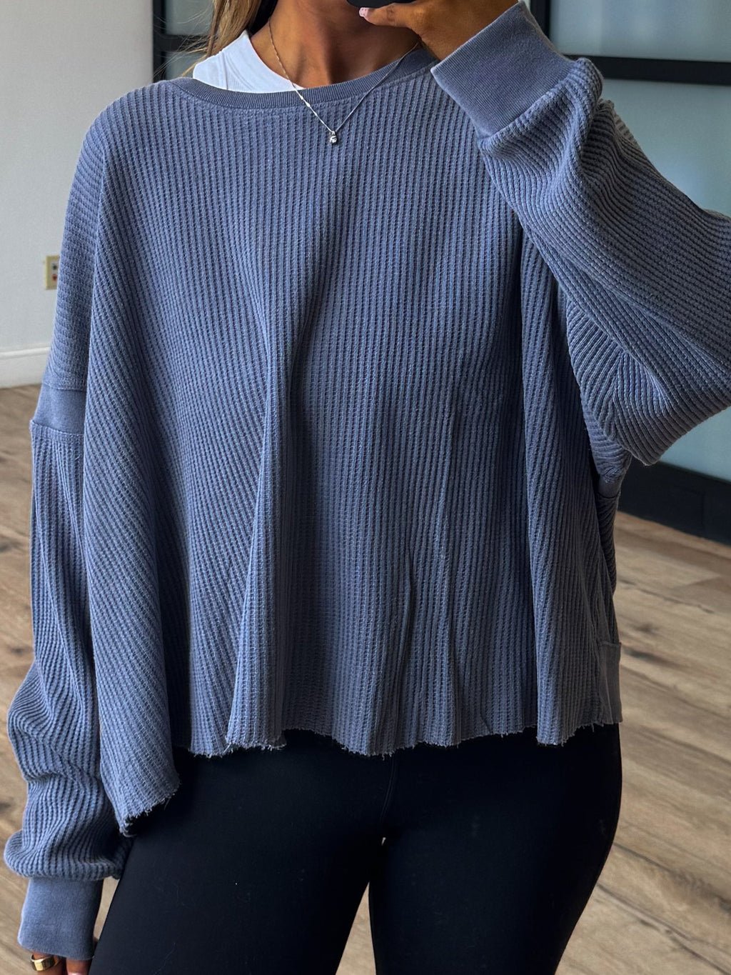 Kyla Thermal Open Back Top | Dusty Navy