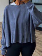 Kyla Thermal Open Back Top | Dusty Navy